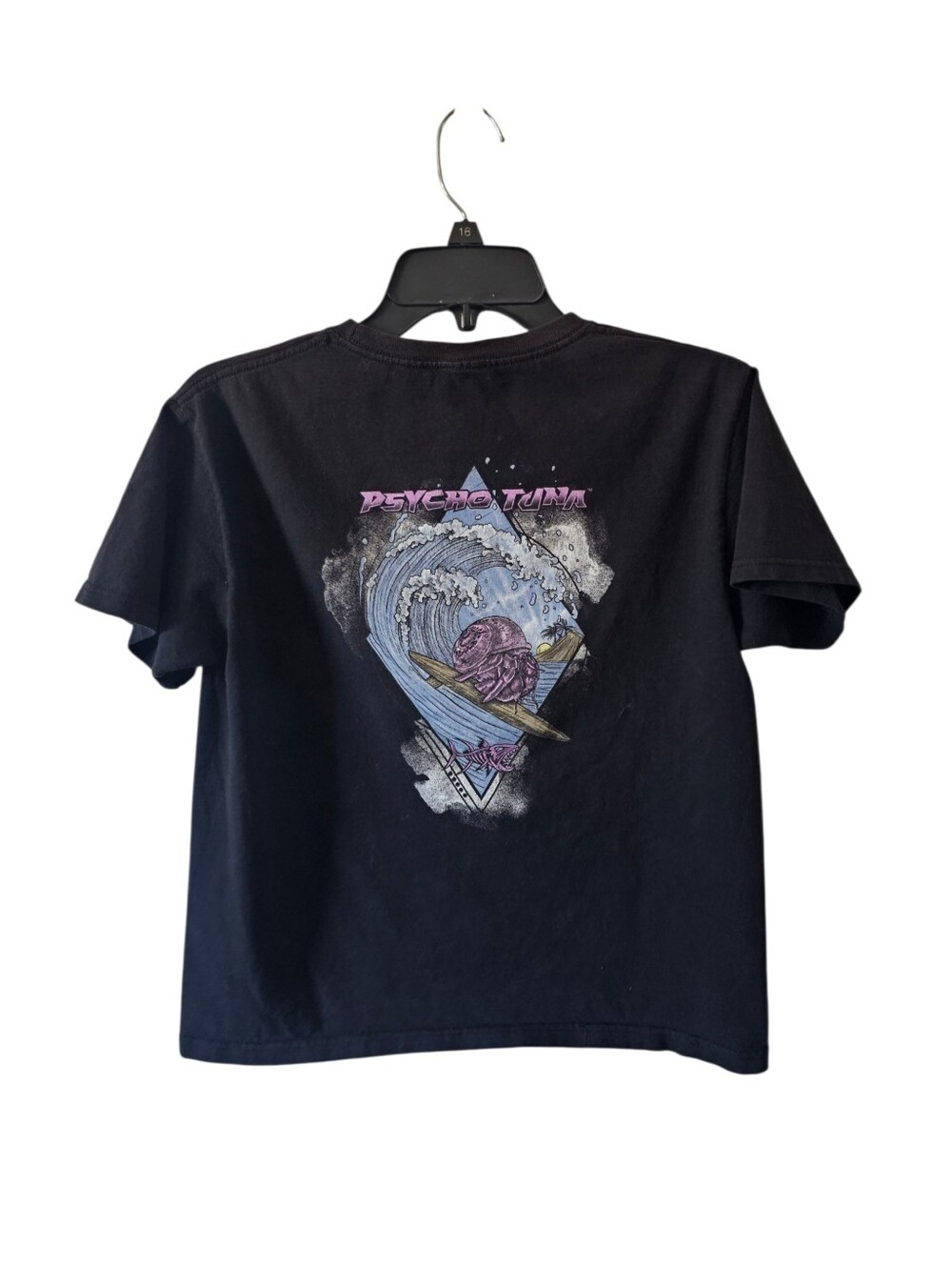 Psycho Tuna Boys Large Tee Shirt Black Surf Graphic Large Sz 14/16 Short Sleeve
